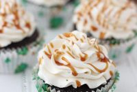 Guinness Infused Chocolate Cupcakes Topped with Whiskey Caramel and Baileys Buttercream