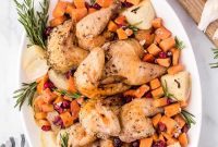 Autumn Sheet Pan Chicken with Cranberry Sweet Potatoes
