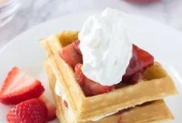 Tropical Coconut Waffles with Luscious Strawberry Rhubarb Compote