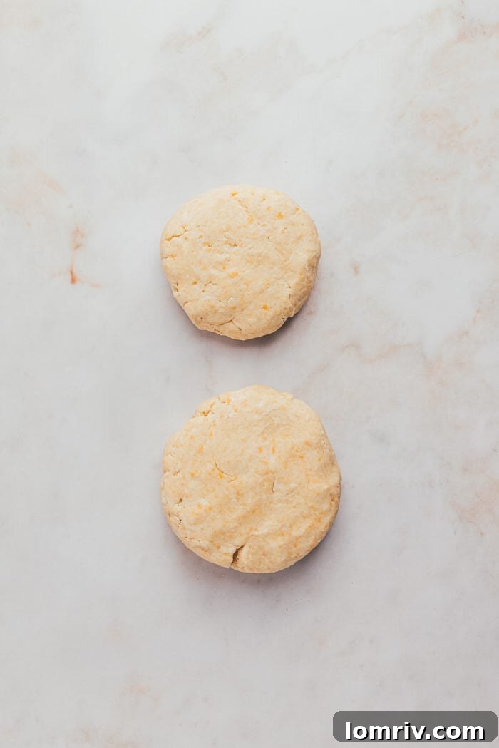 Two perfectly formed discs of pie dough, wrapped and ready for chilling, await their transformation into a delicious pie crust.