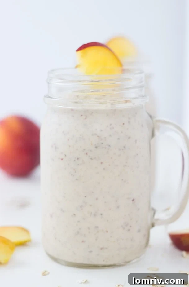 This Peach Cobbler Smoothie is hearty, healthy and bursting with all the flavors of your classic peach cobbler. 