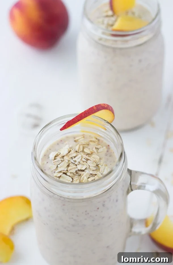 This Peach Cobbler Smoothie is hearty, healthy and bursting with all the flavors of your classic peach cobbler. 
