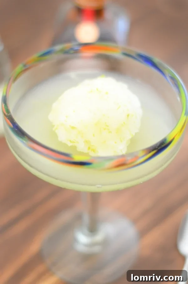 A refreshing margarita sorbet cocktail using lime sorbet