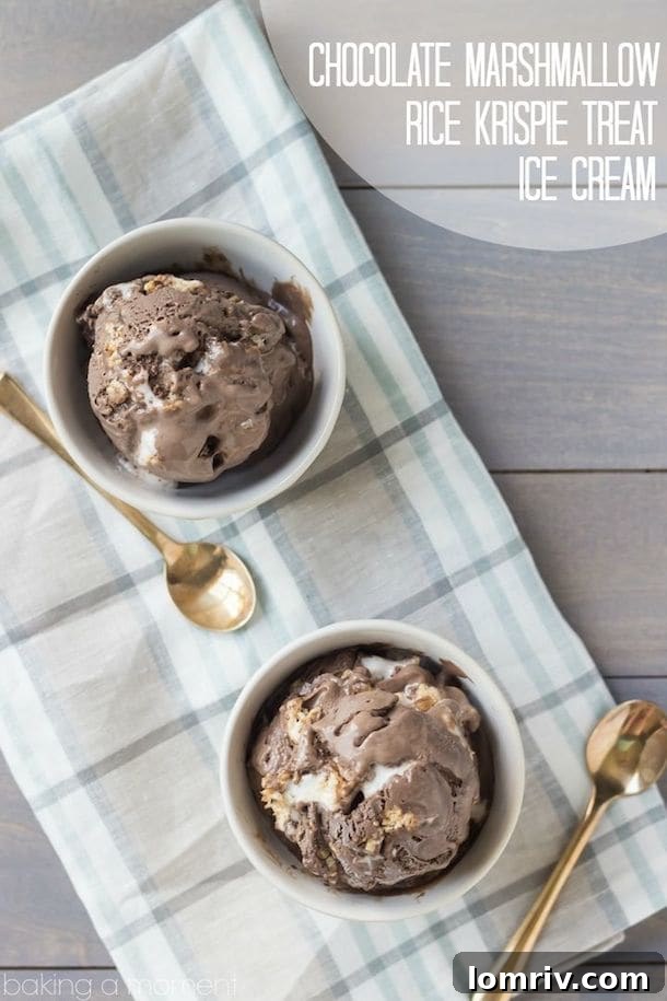 Creamy Chocolate Ice Cream with Marshmallow and Rice Krispie Treats