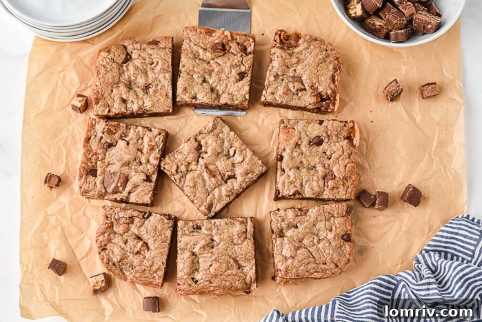 Close-up of a pan of fresh Chocolate Bar Cookie Bars