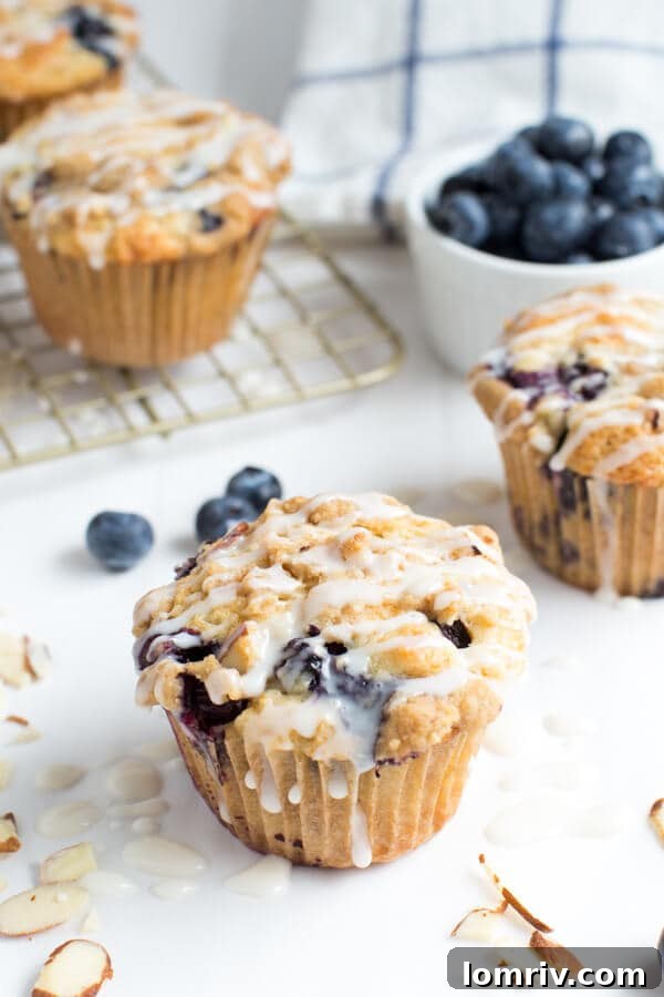 Blueberry Coffee Cake Muffins with sweet glaze