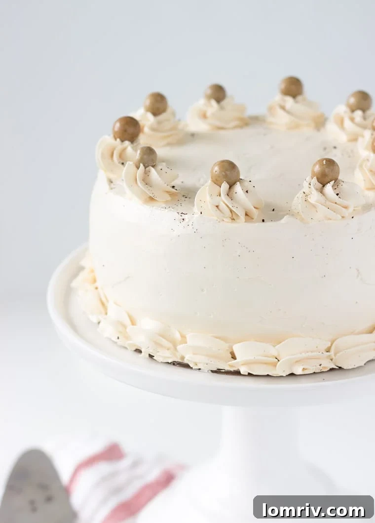 Decadent Caramel Macchiato Cake layers with creamy buttercream
