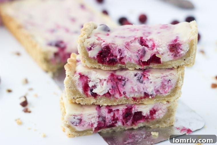 Close-up of the Cranberry Hazelnut Cream Cheese Tart, showcasing the intricate swirls of red cranberry compote within the creamy white filling.