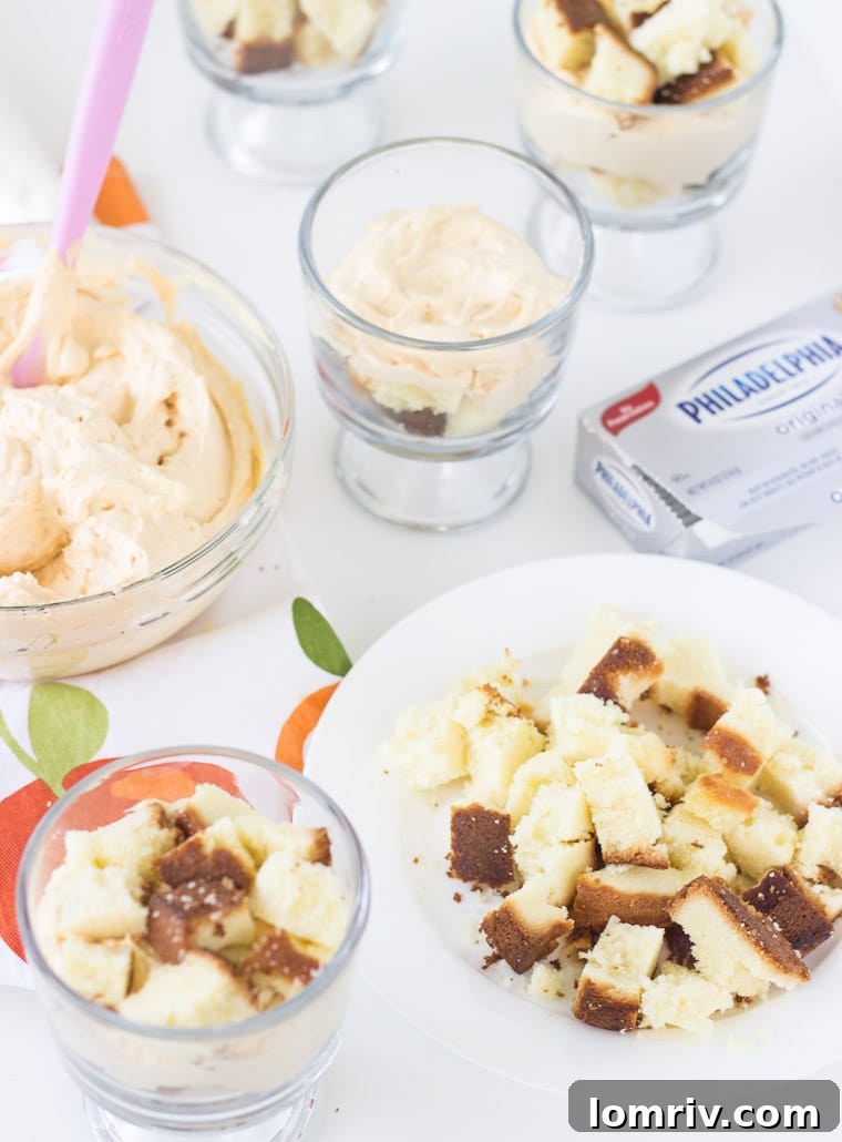 Individual Pumpkin-Cheesecake Trifle Servings in Glass Ramekins
