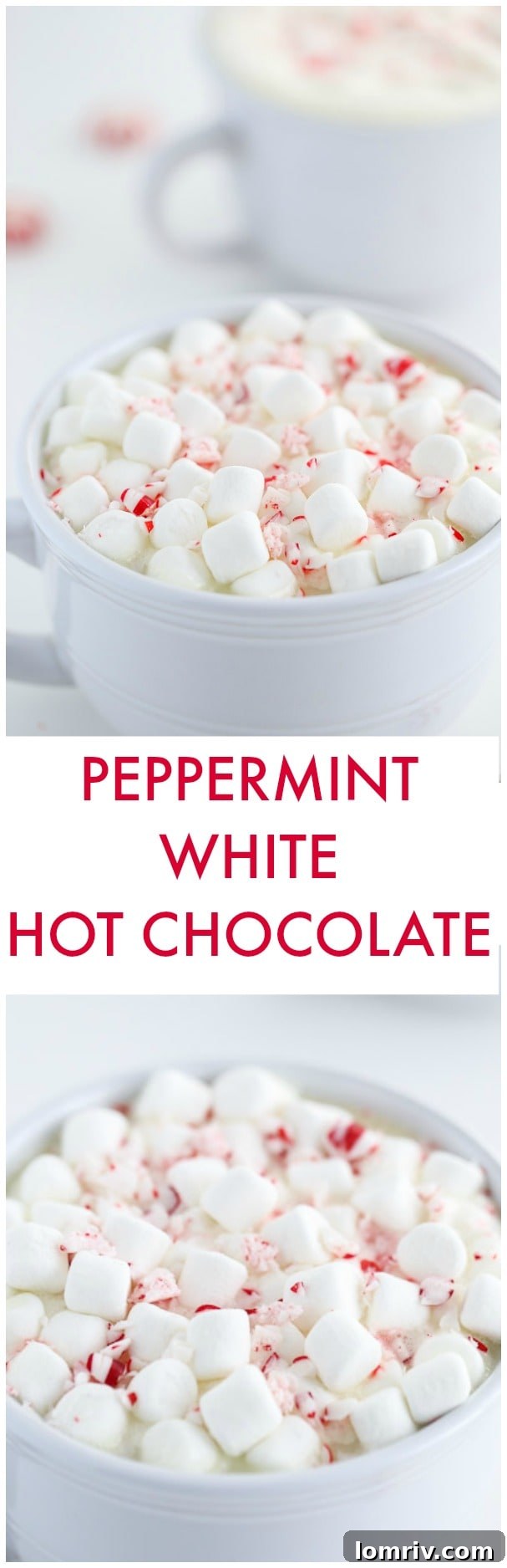 A simple homemade recipe for peppermint white hot chocolate. It's sweet, creamy and warm.