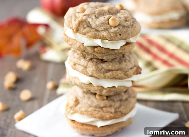 Delicious Pumpkin Butterscotch Cookie Sandwiches with creamy filling, perfect for fall and winter.