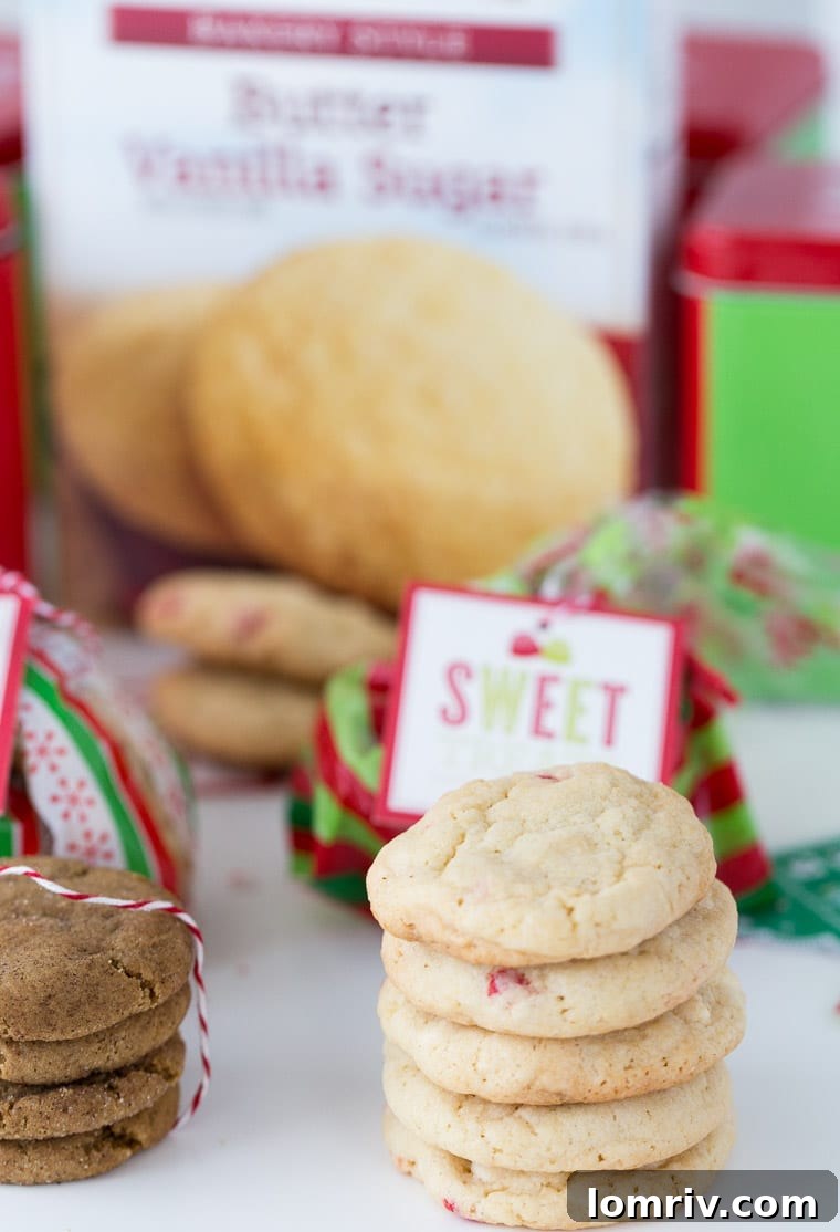 Assorted holiday cookies beautifully packaged in festive bags, ready for gifting.