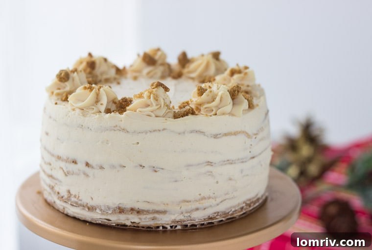 A stunning gingerbread crepe cake presented on a serving plate, ready to be enjoyed.