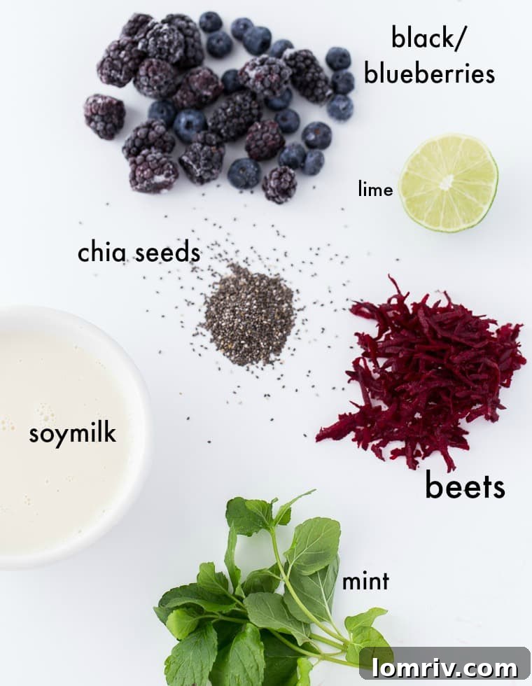A healthy recipe to drink or slurp your fruits and veggies in this berry beets smoothie bowl with chia seeds, lime juice, honey and mint. 
