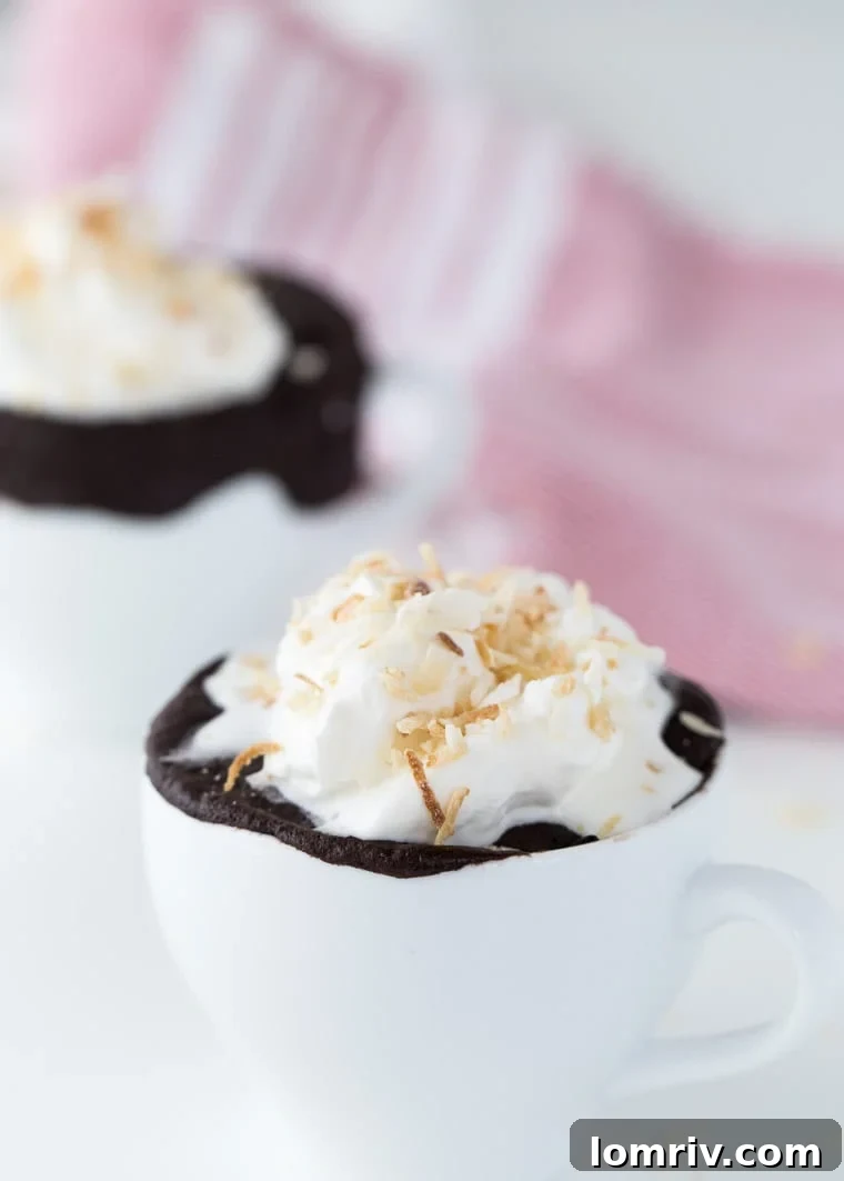 Delicious Dairy-Free Chocolate Coconut Mug Cake ready to be enjoyed