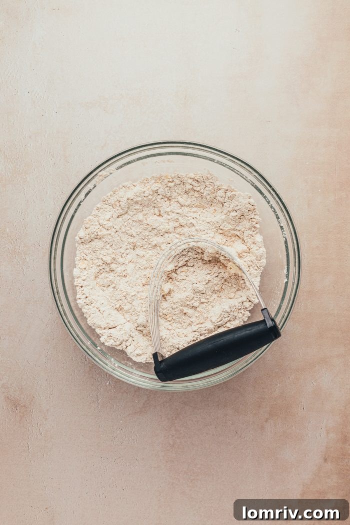The dry ingredients in a glass bowl.