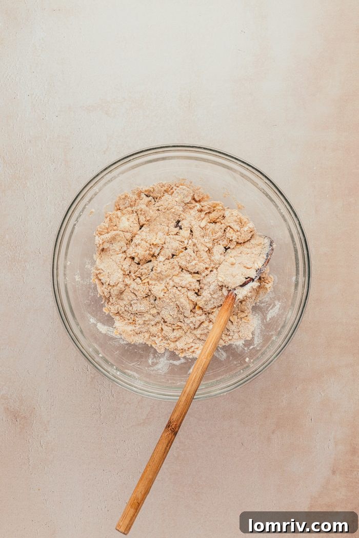 A glass bowl with the dough for the scones.