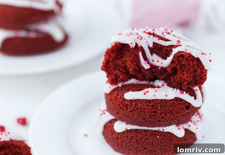 Red Velvet Donuts arranged beautifully for a Galentine's Day brunch spread