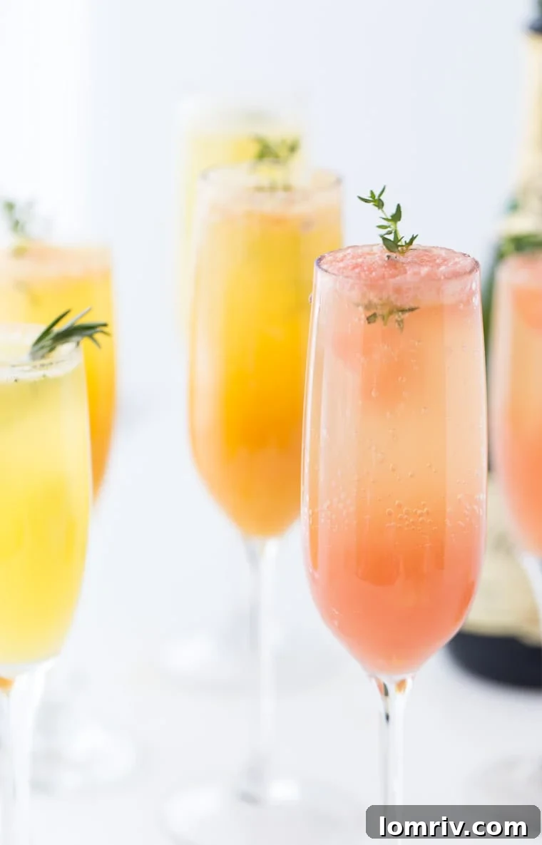 A refreshing winter mimosa, this Grapefruit Mimosa recipe is perfect for any weekend brunch with freshly squeezed grapefruit juice and fresh herbs.