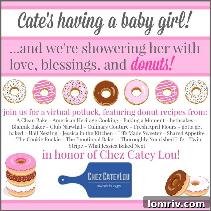 Virtual baby shower graphic for Cate from Chez CateyLou, featuring a donut theme.