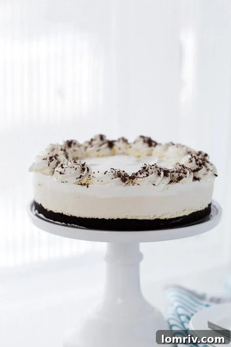This Irish Cream Cheesecake recipe is a no-bake dessert with a cream cheese filling, mint chocolate crust and heavy cream. Perfect for St Patrick's Day. 