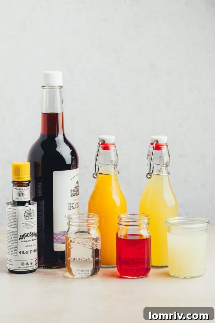 The ingredients to make Planter's Punch.