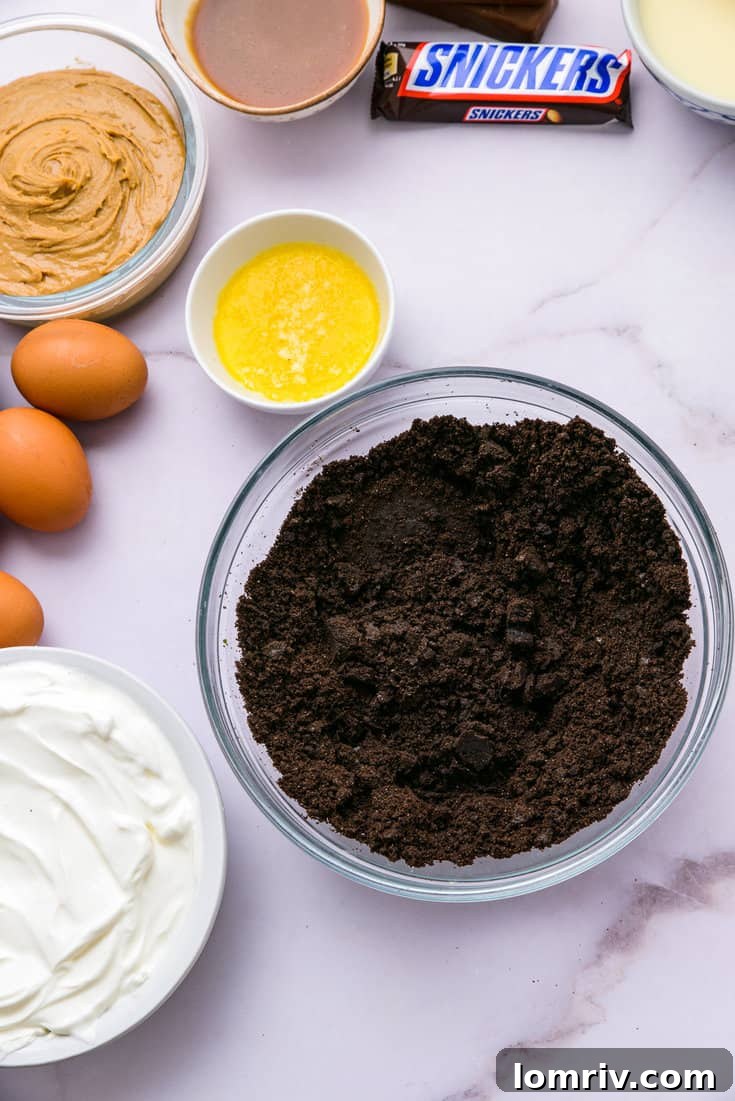 Oreo cookies pulsed into fine crumbs for the crust