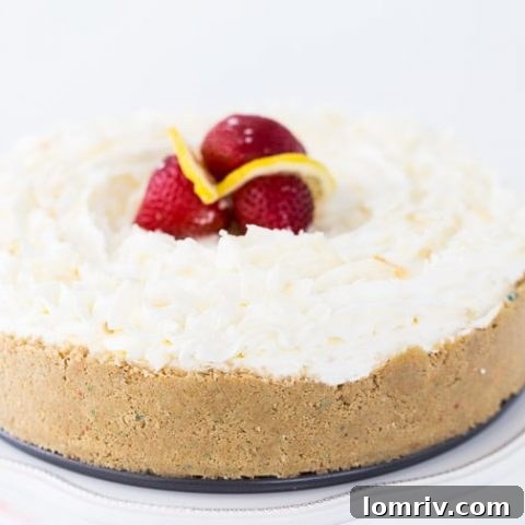 Delicious Lemon Macaroon Cheesecake recipe with coconut and lemon curd