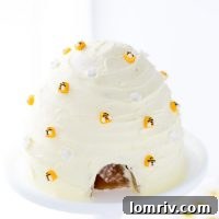 Beautiful Lemon Honey Beehive Cake on a stand, ready to be served