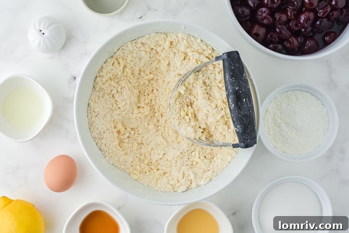 Ice-cold water being added to pie crust dough mixture