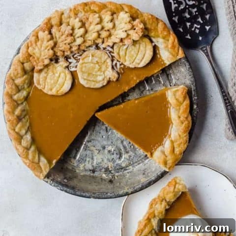 Beautifully plated slice of Pumpkin Coconut Pie, showcasing its unique blend of flavors.