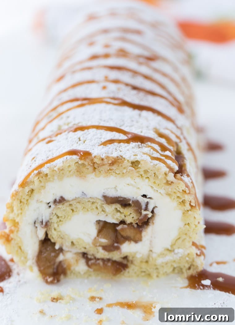 Beautifully rolled Apple Pie Cake Roll slices ready to be served