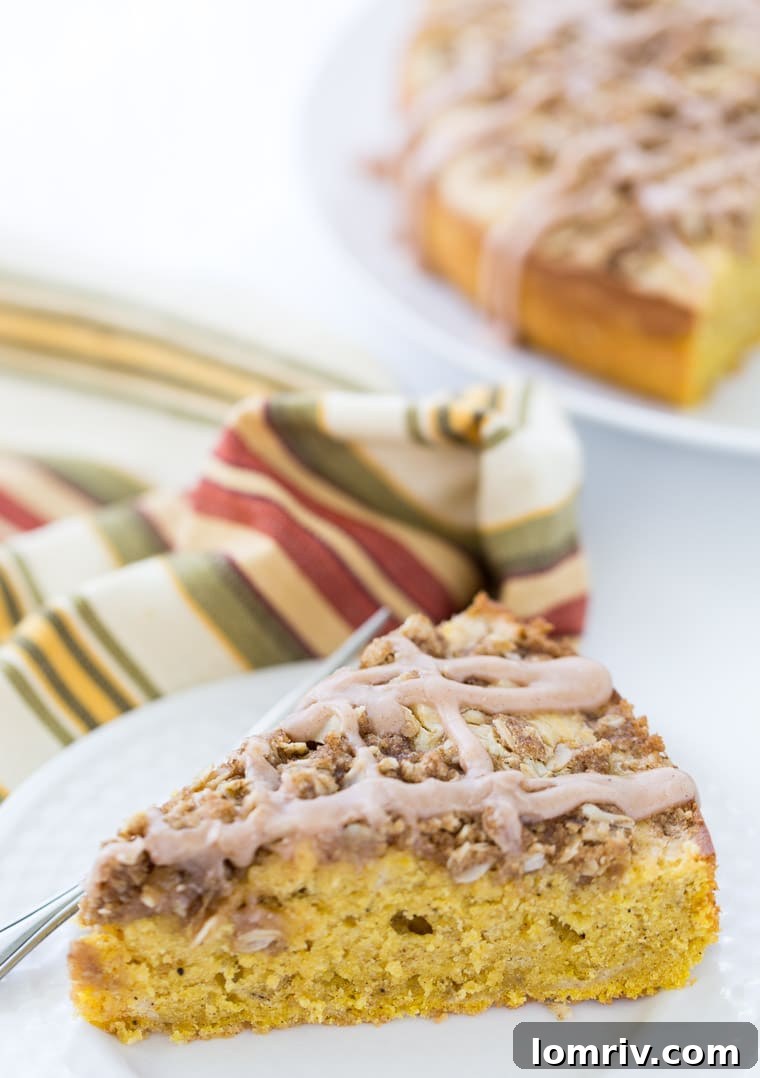 Another inviting view of the Pumpkin Spice Latte Coffee Cake, highlighting its elegant presentation and mouth-watering appeal, perfect for any fall gathering.