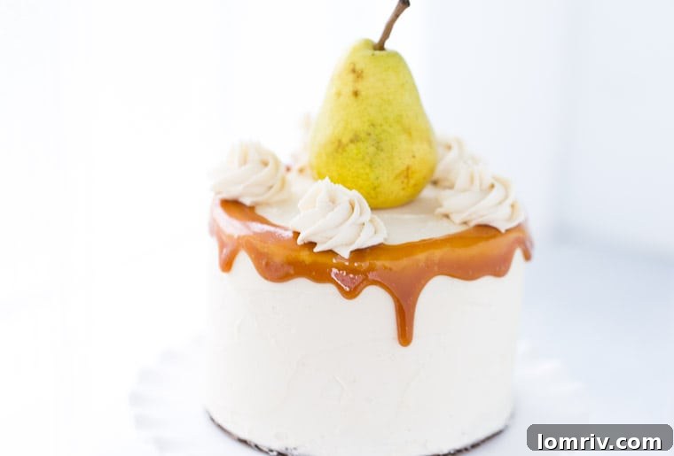 Close-up of golden brown spiced pear cake layers ready for frosting