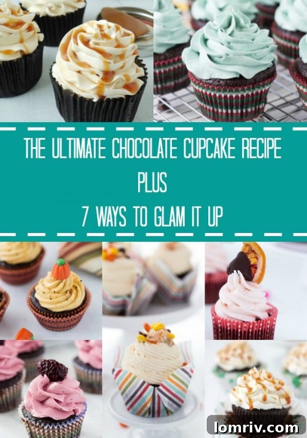 One Ultimate Chocolate Cupcake Recipe and seven ways to glam it up including blood orange chocolate cupcakes, salted caramel chocolate cupcakes and more.