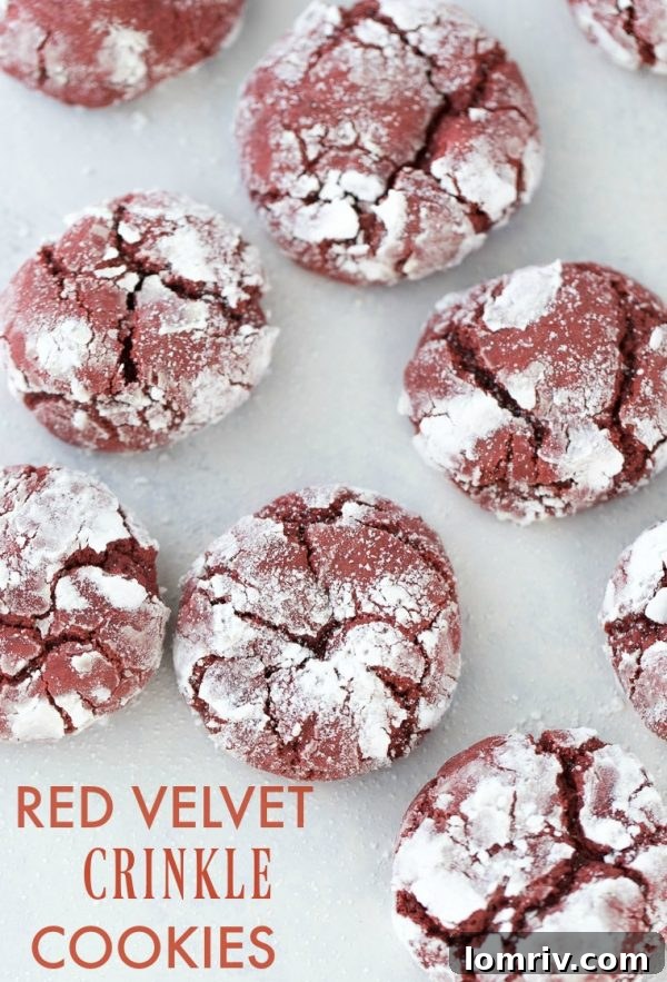 These red velvet crinkle cookies are soft, cake-like vanilla cookies with hints of chocolate and that amazing red velvet flavor.