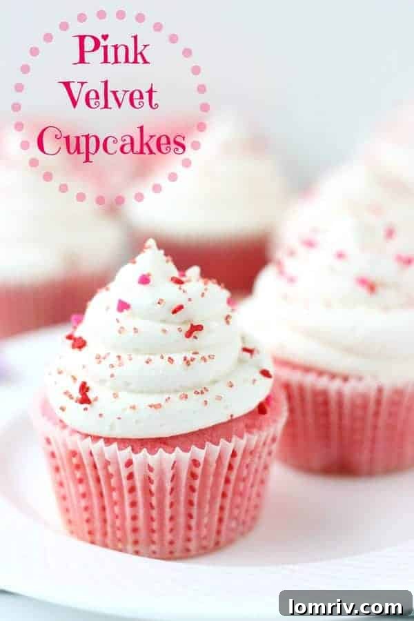 Pink velvet cupcakes start with soft, tender buttermilk cake. It's topped with a tangy cream cheese frosting, giving you a delicious pink velvet cupcake, perfect for your Valentine! BlahnikBaker.com