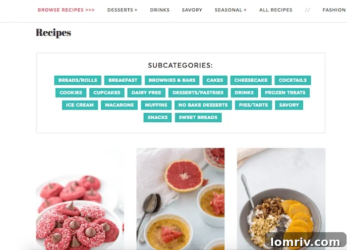 New modern design for the A Classic Twist blog, showcasing recipe categories and lifestyle content