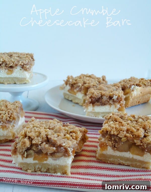 Delicious Apple Crumble Cheesecake Bars with a golden crumb topping