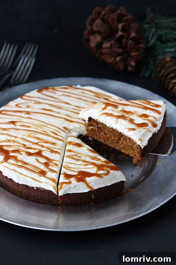 Rich Gingerbread Cake topped with creamy Molasses Buttercream