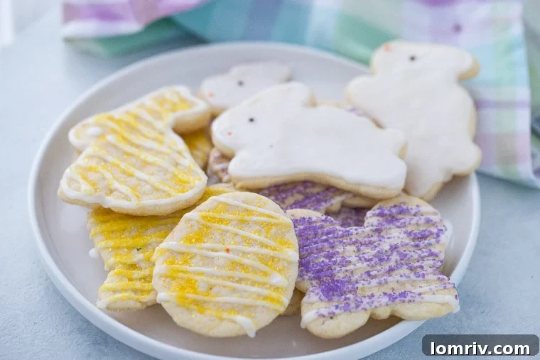 Adorable Easter Cookie Shapes Drizzled with Coconut Glaze and Colorful Sanding Sugar