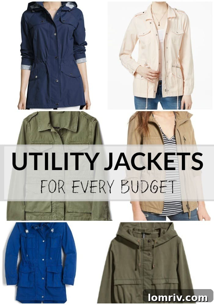 Classic olive green utility jacket styled for spring, perfect for layering over a casual outfit.