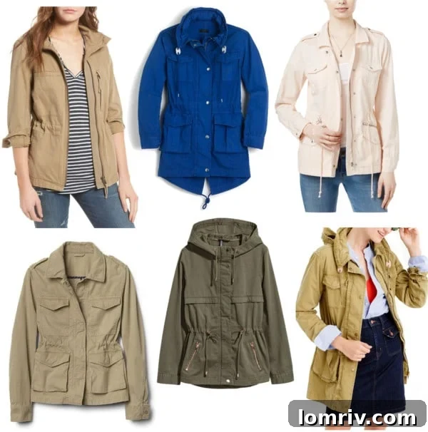A diverse collection of fashionable utility jackets from various brands, highlighting different cuts, colors, and design details to suit every preference and budget.