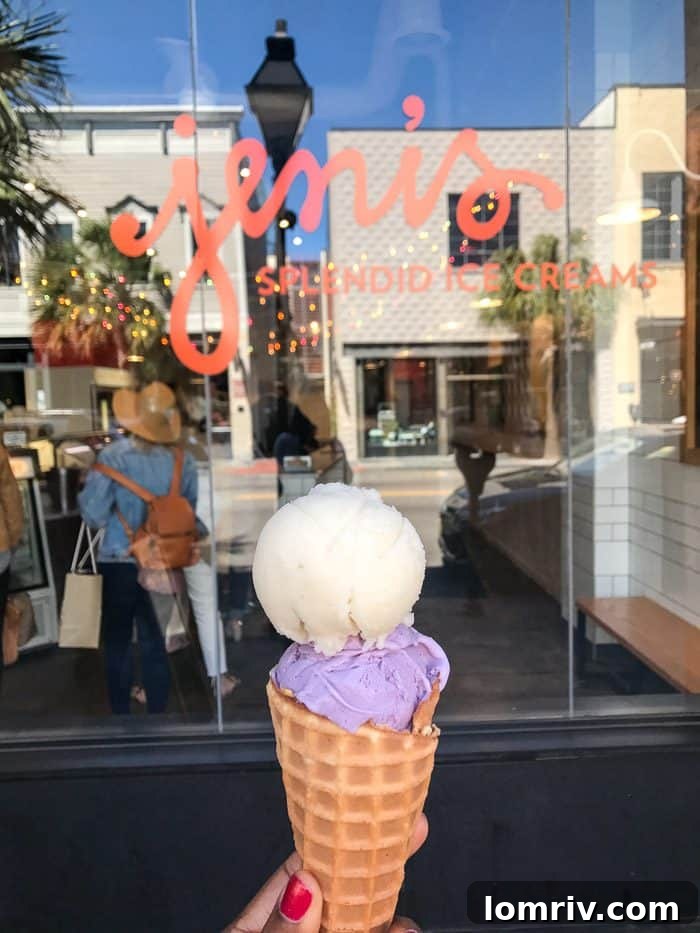 A delightful scoop of artisanal ice cream from Jeni's Splendid Ice Creams, a must-try sweet treat in Charleston.
