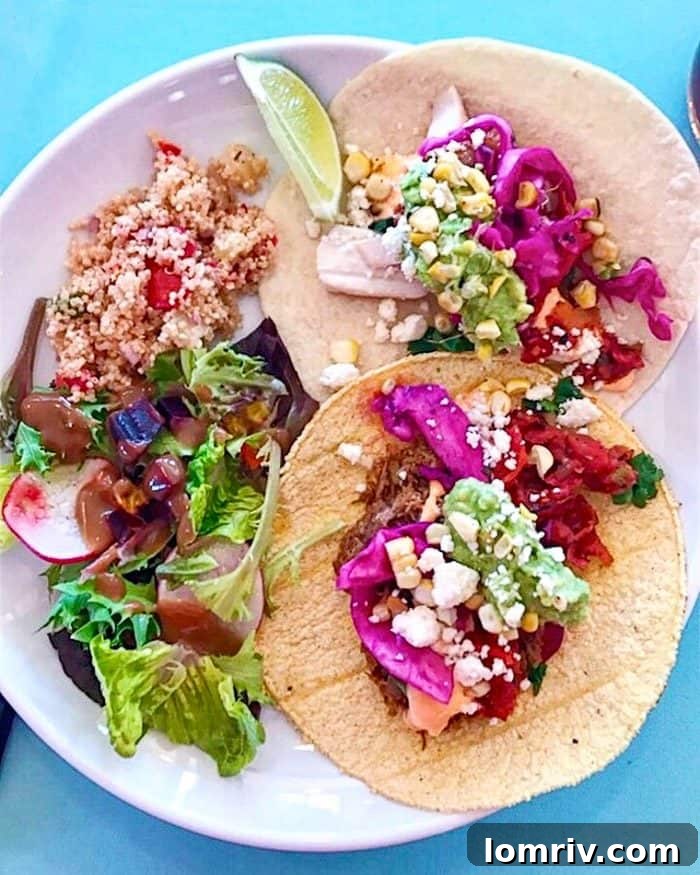 A colorful and delicious taco spread from Mercantile and Mash, showcasing their fresh and creative cuisine.
