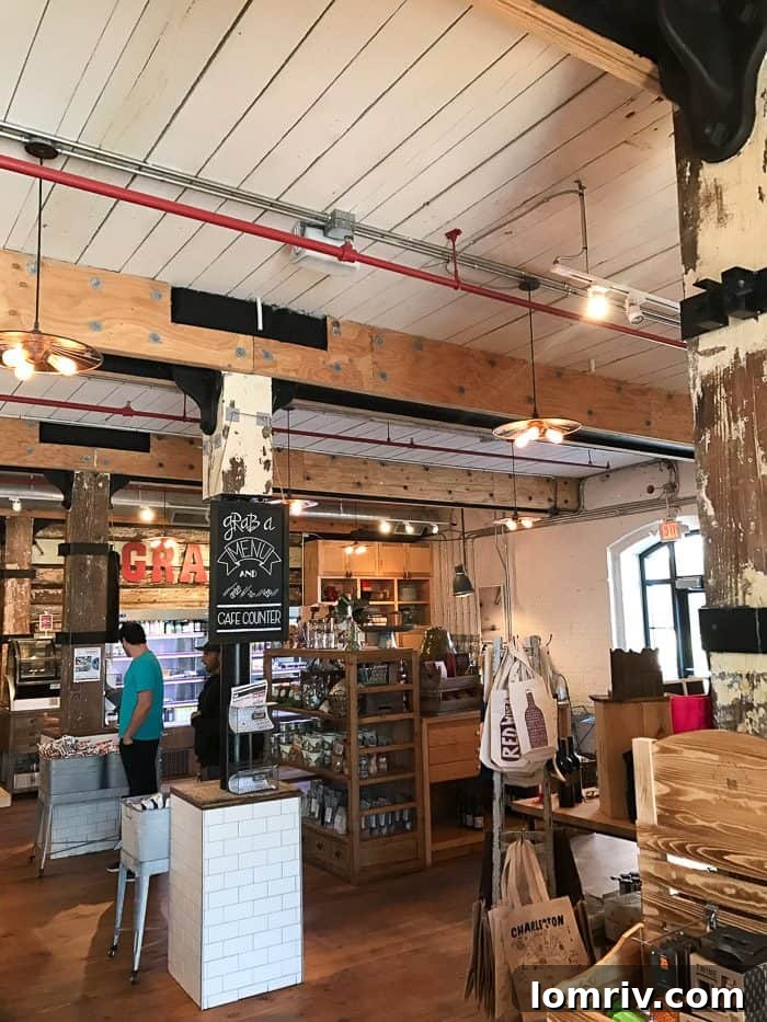 The charming interior of Mercantile and Mash, highlighting its dual role as a gourmet market and a cozy cafe.