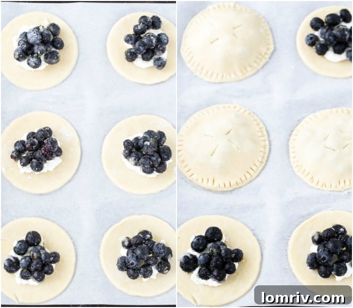 Classic blueberry hand pies with a flaky buttery crust filled with warm juicy blueberry filling and a dollop of cream cheese. It's simply amazing. 
