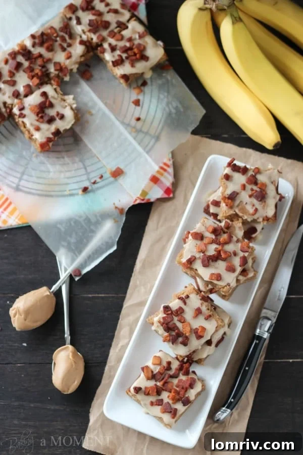 Close-up of Peanut Butter Banana Blondies with a rich, fudgy texture.