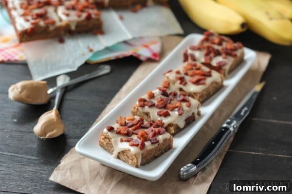 Peanut Butter Banana Blondies with a generous sprinkling of crispy bacon.
