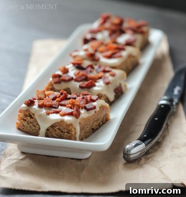 Platter of Peanut Butter Banana Blondies, cut into squares, ready to serve.